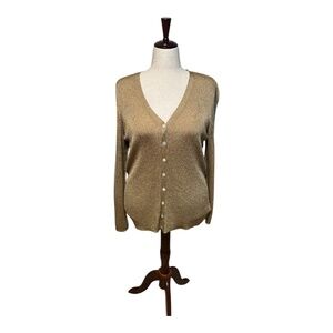 Lauren Ralph Lauren Gold Shimmer Button-Front Cardigan Sweater